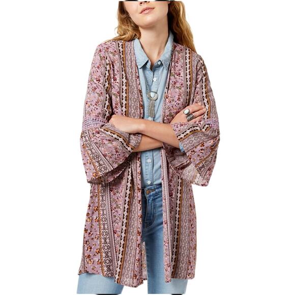 GYPSIES & MOONDUST Printed Bell-Sleeved Kimono - Size Small - Picture 2 of 8